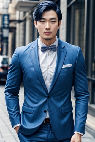 Asian man,handsome , ,stubble,upper body, muscle in suit,realistic,vivid mood and tone 