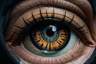 A breathtaking image of a human eyeball contained within a small glass box on a desk, closeup, macro, highly detailed, high quality surreal image, movie poster style,blue eyes,More Detail, 