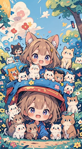 ((anime chibi style)), masterpiece, highly detailed, 16K, HD, cute with adorable eyes in the park, dynamic angle, depth of field,1girl,simplecats