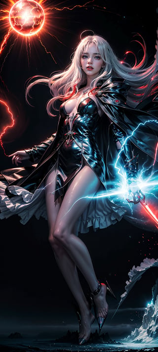 1girl, beautiful women, magic robe,sky, wizard, cloak,staff, ocean, dynamic pose, (glowing magical electricity balls), light particles, crystal necklace glowing eyes, (wind reding hairs, full body), shooting , splash art,fantasy, intense look, super sharp,cool (fog, electricity, red, white, black theme:1.5)



 