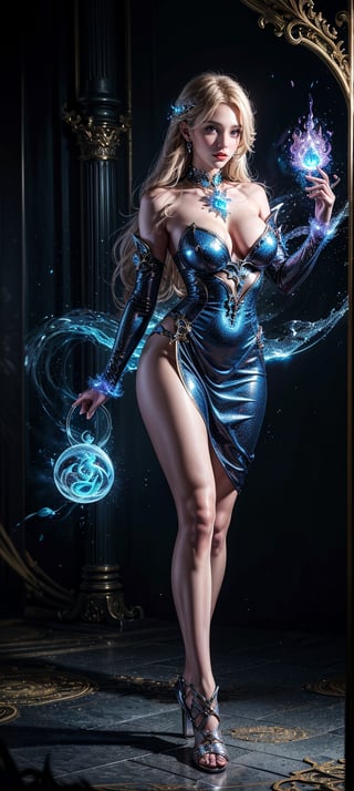 1girl, elementalist mage fabric magic clothes full body view 8k ((absurdes:1.2)), ((hyperrealistic:1.1)) ((photorealistic:1.1)) ultra detailed highres image sharpness masterpiece, fantasy background, (elemental magic:1.4), sexy pose, ((perfect hands))