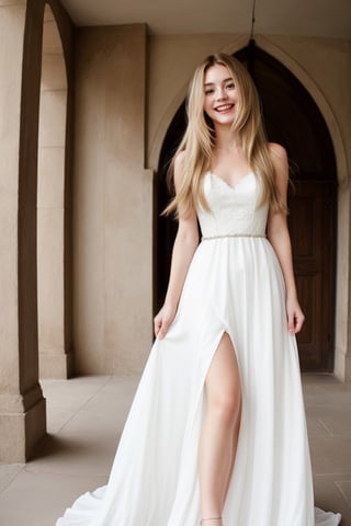 (masterpiece), 1girl, long hair, blond hair, (smile:0.5), dress,Girl 