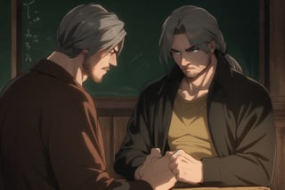 A powerful old man with great physical skills and rich combat experience.gray hair/one eye/medium long hair/strong man/silence man/optimism father,best quality,good teacher,high skill