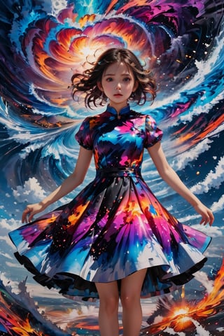 1girl, very cute, medium shot, A whirlwind of disaster, Unfathomable horror, Terribly complex, Infinite depth,
An explosion of color, Incredibly elaborate, Intense impression, (masterpiece:1.3), ((highest quality, 16k, ultra-detailed)), dress design