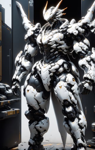 An white dragon Robot Mecha Soldier, Wearing Futuristic gold and black Soldier Armor and Weapons, sitting, front view, Reflection Mapping, Hyper Detailed, Cinematic Lighting Photography, nvidia rtx, super-resolution, unreal 5, subsurface scattering, pbr texturing, 32k UHD