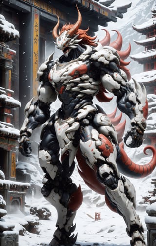 A terrifying ultimate beast centaur with kyubi with 9 tail half body, cyborg complex armor, in a fierce fighting pose amidst a snowy temple, enveloped in a misty snowstorm. Hyper Detailed, Cinematic Lighting Photography capturing every intricate detail, shot on nvidia rtx for realism, showcasing super-resolution and rendered in Unreal 5. Enhanced with subsurface scattering and PBR texturing for a lifelike appearance, in stunning 32k UHD resolution.