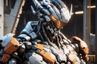 masterpiece, best quality, aesthetic, 
cyborg, solo, no humans, helmet, standing, portrait, close-up, tracing, nvidia rtx, super-resolution, unreal 5, subsurface scattering, pbr texturing, post-processing, anisotropic filtering, depth of field, maximum clarity and sharpness,