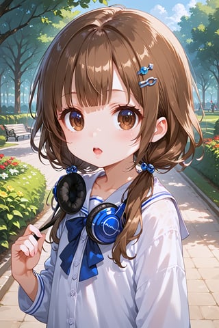 masterpiece, best quality, ultra-detailed, perfect anatomy, High detailed, detailed background, beautiful face,  Uncensored, Claudia, nanasemei, nonomiyatsugumi,

(((a very young child))), infant body shape, flat chest, No public hair, extremely pretty face, beautiful face, ultra-detaild face, cute face, shiny brown hair, medium hair, low twintails,
hairpin, ultra-detailed eyes, round eyes, big eyes, droopy eyes,  dark brown eyes, beautiful eyebrow, (eyelashes:0.4), Bishojo, beautiful nose,

looking at viewer, blush, open mouth, headphones, black,

park, promenade

,perfect fingers, score_9, score_8_up, score_7_up,Expressiveh, concept art,  Anime ,hentai, dark theme, 