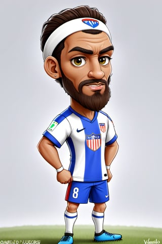 cartoon football player with beard and white headband, inspired by Víctor Manuel García Valdés, cartoon rendering, caricature!!!, inspired by Oswaldo Viteri, [digital art]!!, inspired by Nuno Gonçalves, inspired by Juraj Julije Klović, inspired by Croatian Ivan Lacković, 8k