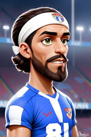 cartoon football player with beard and white headband, inspired by Víctor Manuel García Valdés, cartoon rendering, caricature!!!, inspired by Oswaldo Viteri, [digital art]!!, inspired by Nuno Gonçalves, inspired by Juraj Julije Klović, inspired by Croatian Ivan Lacković, 8k