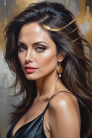 oil painting, heavy brushstrokes, paint drips, a breathtaking portrait of a Mozart, female, Angelina Jolie, composes a piece of music, action pose, medium long fuzzy hair, perfect symmetric eyes,gorgeous face,  rich, deep colors,layered image shaded by cells, golden ratio, award winning, professional,highly detailed, intricate, volumetric lighting, gorgeous, masterpiece, sharp focus, depth of field, perfect composition, award winner, artstation, acrylic painting create a hyper realistic vertical photo of Indian most attractive woman in her 40s, Trendsetter wolf cut black hair, 