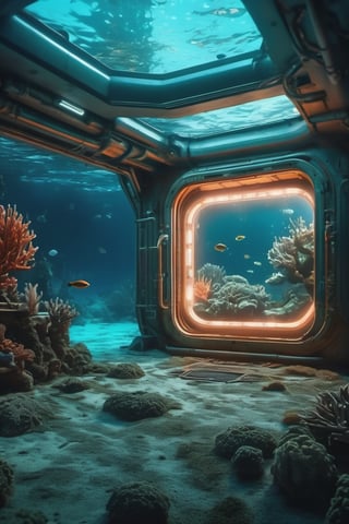 ((a mysterious underwater futuristic sci-fi station)), from a sci-fi movie, around the base there is underwater life and coral plants, (in the distance a underwater machine), ultra detailed photography, photo realistic, cinematic shot, cinematic tones, (underwater wildlife:1.1), gloomy scene, dramatic lights, dramatic film, ((dark and dramatic scene)), volumetric light, (teal orange color graded:1.2), poor lighting, very detailed image, fine details, 4k film, underwater space station