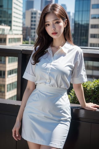 (Best quality, 8k, 32k, masterpiece, UHD:1.2), pretty korea woman photo, 1woman, Highest quality, highest quality, today's work look, daily look, everyday clothes, background is urban background, morning city, clean city, Korea, Korean lady, Korean beauty, Korean office worker