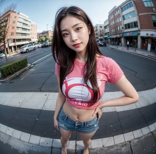 RAW full-body photo, (Fisheye View Effect: 1.2), view below,
18-year-old gravure model, perfect body, 1 girl, most beautiful Korean girl, daily look, Korean beauty model, beautiful girl, beautiful girl, big eyes, big eyes, smile, viewer, colorful urban background
RAW full-body photo, (Fisheye View Effect: 1.2), view