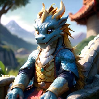 A majestic king sits atop a throne, his crown gleaming in warm golden light. He wears regal attire, with intricate embroidery and precious jewels. His strong jawline is set in determination as he gazes out at a grand kingdom landscape, where rolling hills meet the distant blue skies.,ghostrider,dragon,stworki