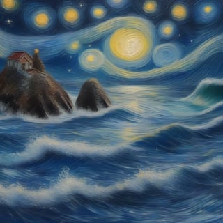 starry night in the ocean  detailed