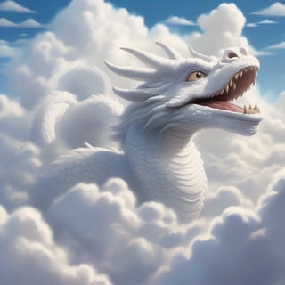 Cloud structures, Falkor cute dragon in the clouds, from the neverending story, ethereal, amazingly hyper-detailed