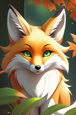 best quality ,Multicolor masterpiece,ultra-high resolution, feminine, animal fox form kitsune, kind looking, green eyes, blond hair