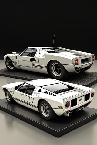 Ultra-detailed, fully assembled miniature Ford GT40 1966, 1:24 scale, on 1966 24 Hours of Le Mans stand-up diorama, 3D style