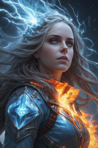 (masterpiece, top quality, best quality, official art, beautiful and aesthetic:1.2), (1girl), extreme detailed, (abstract, fractal art:1.3), long hair, isometric, highest detailed, (fire, water, ice, lightning), ghost,Sports 