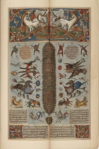 (score_9, score_8_up:1.3), score_7_up,illustrations medieval soldier of the crusades bestiary from the voynich manuscript, Codex Seraphinianus, with writing, aged vintage paper, highly detailed, on parchment,Pencil Draw
