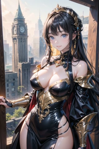 主：(foggy woods), (((photo of the upper body from the chest))),
特：(((Colorful and magical doomsday city))),
(masterpiece, highest quality, extreme detailed, best quality, official art, beautiful and aesthetic:1.2), (1girl), extreme detailed,(fractal art:1.3),colorful,highest detailed,High detailed,With a very high artistic composition style,
體：Beautiful girly body proportions,Reasonable girl figure,smaller body frame,
髮：(long hair),(((bangs))), (((black and shiny hair color))),
服：(((Off-the-shoulder))),(((cleavage))),((metal soft armor combined with a dress)),(The off-shoulder model has gold-inlaid patterns),Ancient costume