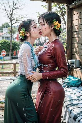 girl and old man, tongue_kiss, 1girl 18 years old, girl wear acthingyan soaked_wet_outfit, 1oldman 70 years old, old man is naked, bedroom, ,Jukujo,kiss,french kiss,acthingyan soaked_wet_outfit