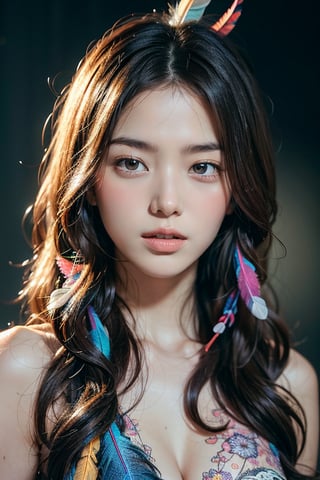 cute korean large-eyed girl, long wavy hair, slender face, (flowers:1.3),highest detailed,(zentangle:1.2),(many colors:1.4), (feathers:1.4), masterpiece, best Quality, Tyndall effect, good composition, highly details, warm soft light, three-dimensional lighting, volume lighting, Film lighting, cinematic lighting, ,davincitech,scifi
