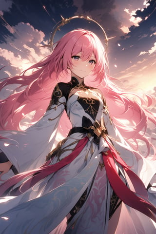 The world of cultivating immortals. Female. Pink hair, white clothes, with cloud patterns on the clothes.