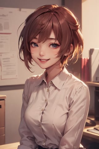 1girl, cute, st3llarlilly, smiling, short hair,  office_lady