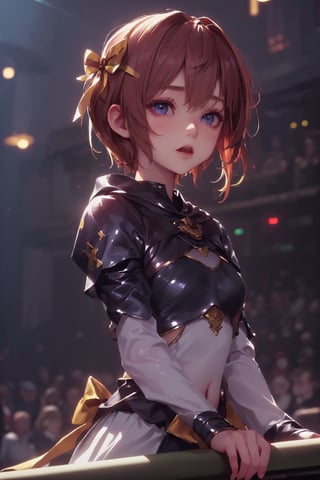 1girl, cute, st3llarlilly,serious expression, short hair,holy_knight, whole-length , church,
have to long bow, piercing eyes, put_on_basinet