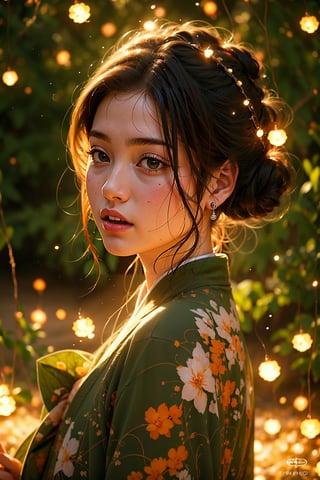 1 japan girl, 8k, masterpiece, ultra-realistic, best quality, high resolution, high definition,fancy light, fireflies