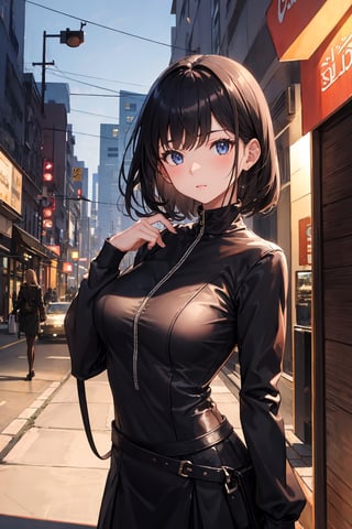  1girl, very dark, upper body, city, masterpiece, best quality, highres