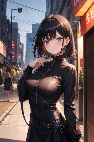  1girl, very dark, upper body, city, masterpiece, best quality, highres