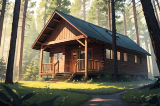 forest, cabin, complex background, dynamic angle, masterpiece, best quality, highres, very aesthetic