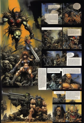 score_9, source_anime, (2 page comic) (Part 1 above, Part 2 below) BOOK OF THE SIMON BISLEY, art station, BANDE DESSINÉE story transcription, full color