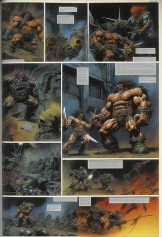 score_9, source_anime, (2 page comic) (Part 1 above, Part 2 below) BOOK OF THE SIMON BISLEY, art station, BANDE DESSINÉE story transcription, full color