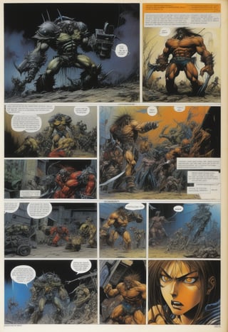 score_9, source_anime, (2 page comic) (Part 1 above, Part 2 below) BOOK OF THE SIMON BISLEY, art station, BANDE DESSINÉE story transcription, full color