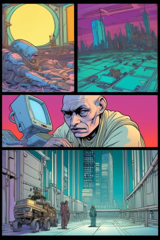 (?!-Panel Comic) Tortured by MOEBIUS (cyberpunk), Art Station, Bande Dessinée story transcription, full color