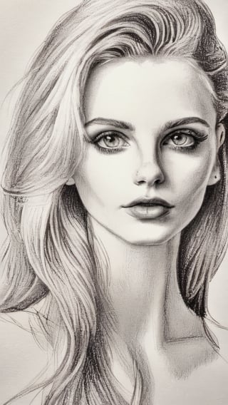 Pencil draw of a very beautiful model girl on paper