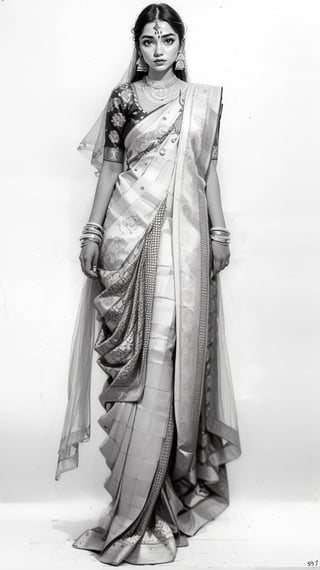a 21 years old, Indian girl, supermodel, a Horney look, wearing saree, Saree,sari, solo, pencil sketch, saree, anatomy, pencil_(artwork), pencil_art, pencil_art, rough_sketch,monochrome,sketch,greyscale,Atpoure,upper_body