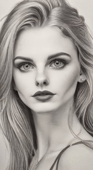 Pencil draw of a very beautiful model girl on paper