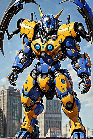 Robot Mode:

General Appearance: Blitz is a medium-sized Transformer, with a compact and aerodynamic design. His armor is mainly composed of bright shades of yellow and blue, with white details that highlight his lively and energetic personality. The overall appearance of him is friendly and modern, with soft, rounded lines that reflect his playful nature.

Head: His head is round and he has big bright blue eyes that reflect his mood and emotions. He has an antenna on the top of his head that acts as a scanning and communication sensor, facilitating his interaction with other Transformers and living beings.

Torso and Limbs: Blitz's torso is agile and flexible, adapted for quick and agile movements. His limbs are proportional and are equipped with small thrusters on the ankles that allow him to perform jumps and acrobatic movements.

Weapons and Weaponry: Despite his friendly appearance, Blitz is armed with small energy blasters in his arms, capable of firing short but powerful bursts. He prefers speed and agility over brute force, using his intelligence and cunning to face challenges rather than direct violence.