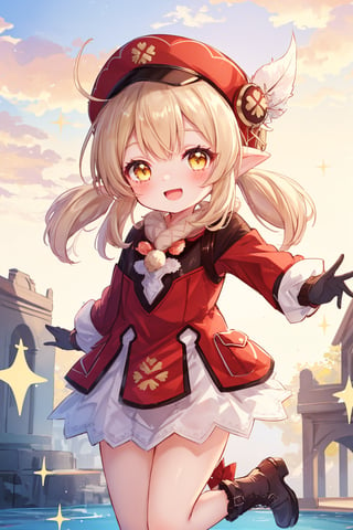 ultra-detailed, loli, masterpiece, light details, high_resolution ,kleedef, yellow eyes, captured in mid-jump, with a radiant expression of happiness on her face. Her eyes sparkle with joy and her cheeks are slightly flushed, Nude,