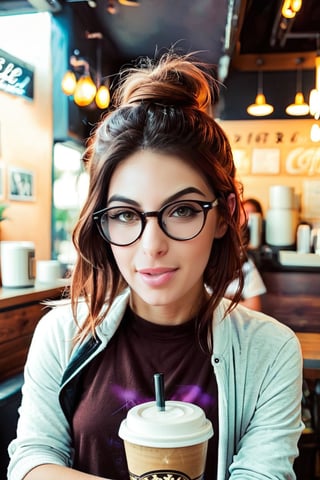 ((masterpiece, best quality)), absurdres, (Photorealistic 1.2), sharp focus, highly detailed, top quality, Ultra-High Resolution, HDR, 8K, epiC35mm, film grain, moody photography, (color saturation:-0.4), lifestyle photography, bryo-xl, bryo, cya

a photo of a hipster girl in the style of franck-bohbot,  21 years old, glasses, portrait, hair bun, having coffee in a hipster coffee shop,hipster girl,, ,alexapearl