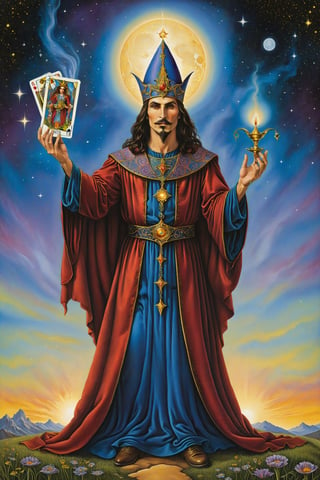 the magician card of tarot,artfrahm,visionary art style