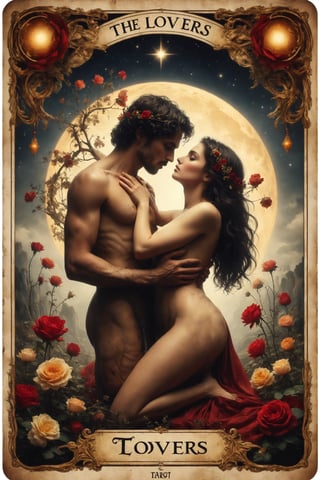 The Lovers tarot card inspired by eroticism, the image should not have frames