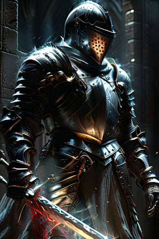 fantasy knight character, highly detailed, realistic knight helmet and armor, dynamic pose, concept art, dark backround, abyss, backlighting, hyper detailed, sharp focus, studio photo, intricate details, hd, unreal engine, dark soul, dark atmosphere,soul knight, 3d