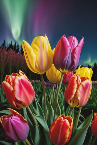 Aurora Tulip of the Eternal Garden: With changing colors like the Northern Lights, this tulip blooms only in the mystical garden where day and night intertwine.