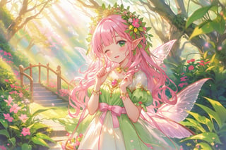 fairy,welcoming,nature,pink,green,girl